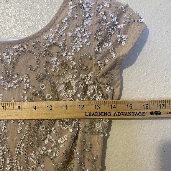 Aidan Mattox Cap Sleeve Scoop Back Beaded Sequin Sheath Party Mini Dress Sz 0 XS - Picture 10 of 10